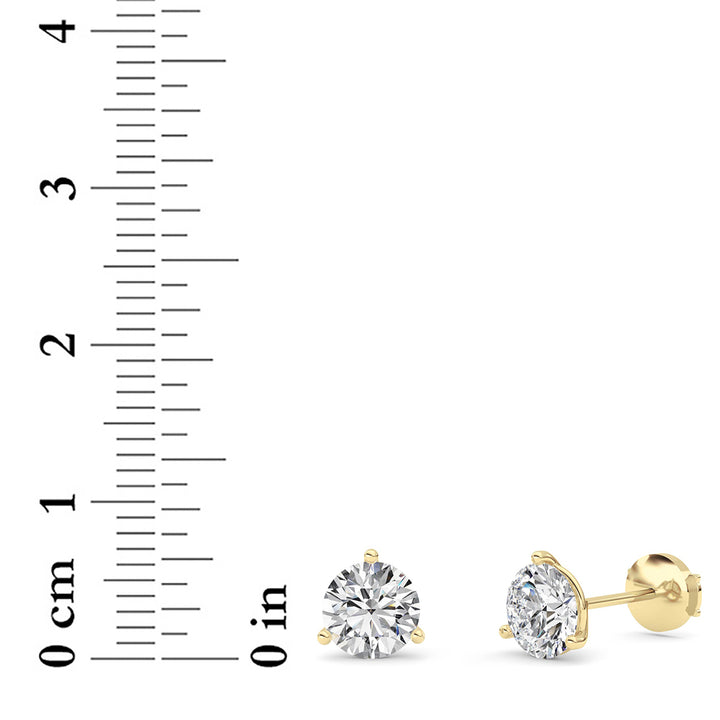 2.5Cttw Round Shaped Lab Grown Diamond (G/VS) Three Prong Martini Stud Earrings in 14K Yellow Gold