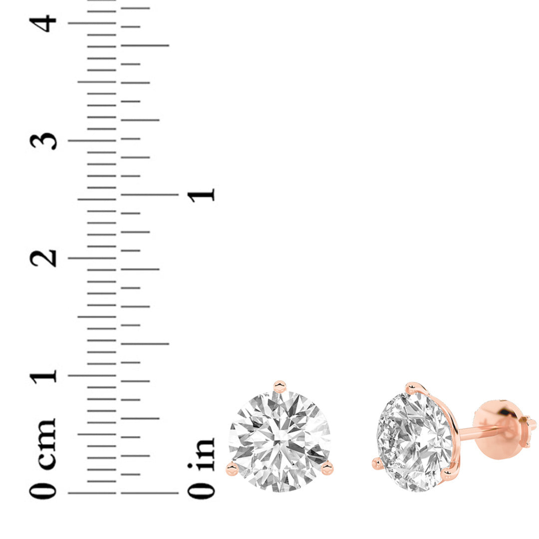2.5Cttw Round Shaped Lab Grown Diamond (G/VS) Three Prong Martini Stud Earrings in 14K Gold