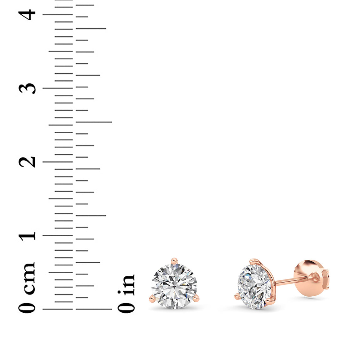 2.5Cttw Round Shaped Lab Grown Diamond (G/VS) Three Prong Martini Stud Earrings in 14K Gold