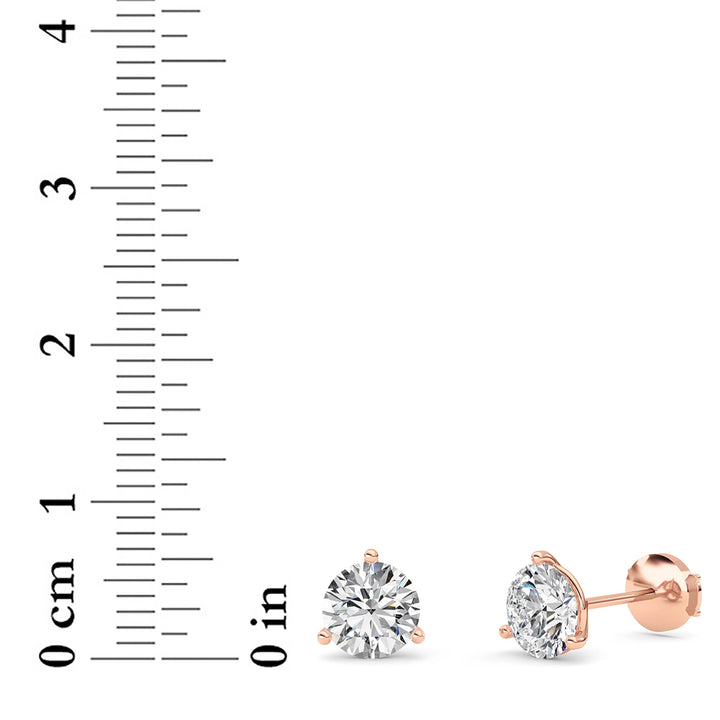 2.5Cttw Round Shaped Lab Grown Diamond (G/VS) Three Prong Martini Stud Earrings in 14K Gold