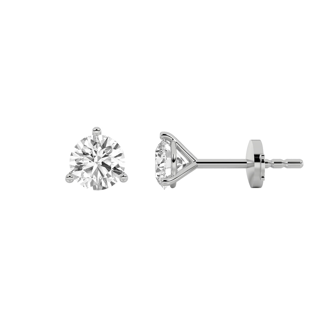 3Cttw Round Shaped Lab Grown Diamond (G/VS) ThreeProng Martini Stud Earrings in 14K White Gold