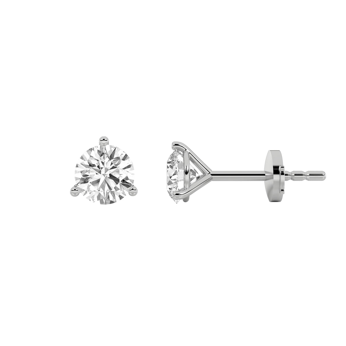 3Cttw Round Shaped Lab Grown Diamond (G/VS) ThreeProng Martini Stud Earrings in 14K White Gold