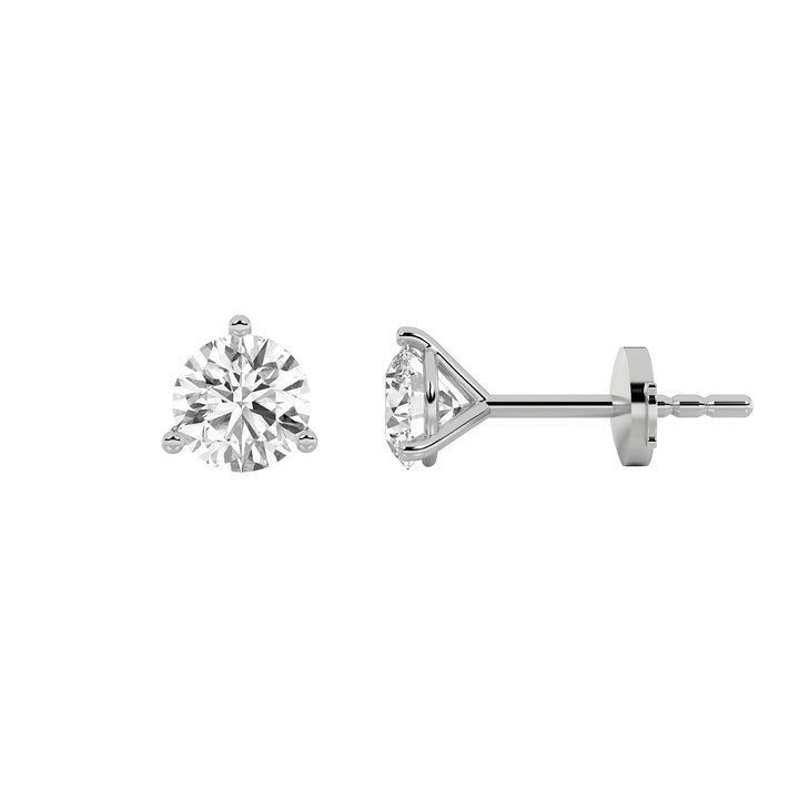3Cttw Round Shaped Lab Grown Diamond (G/VS) ThreeProng Martini Stud Earrings in 14K White Gold