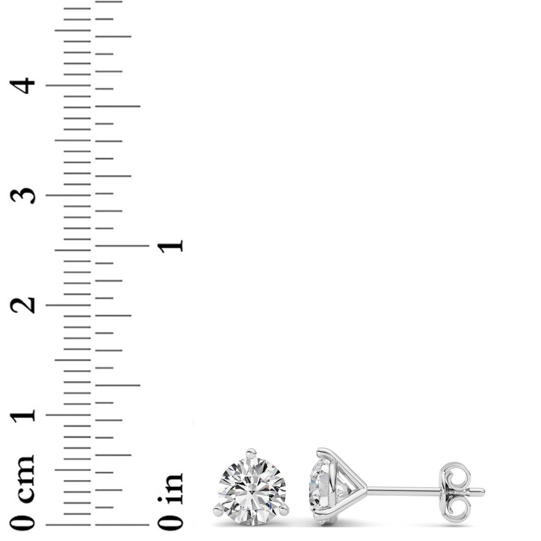 3Cttw Round Shaped Lab Grown Diamond (G/VS) ThreeProng Martini Stud Earrings in 14K White Gold