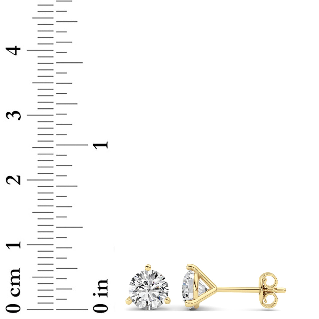 3Cttw Round Shaped Lab Grown Diamond (G/VS) ThreeProng Martini Stud Earrings in 14K Yellow Gold