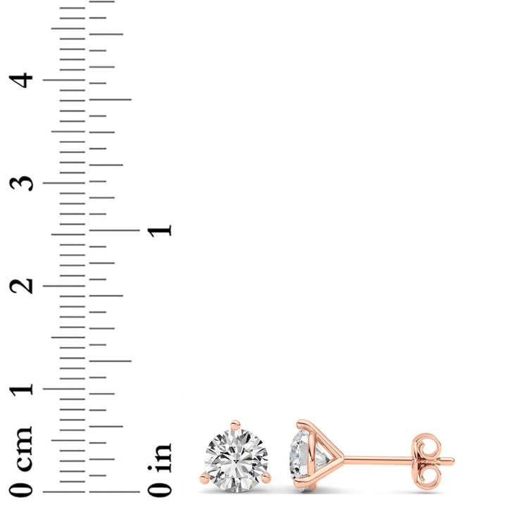 3Cttw Round Shaped Lab Grown Diamond (G/VS) ThreeProng Martini Stud Earrings in 14K Gold