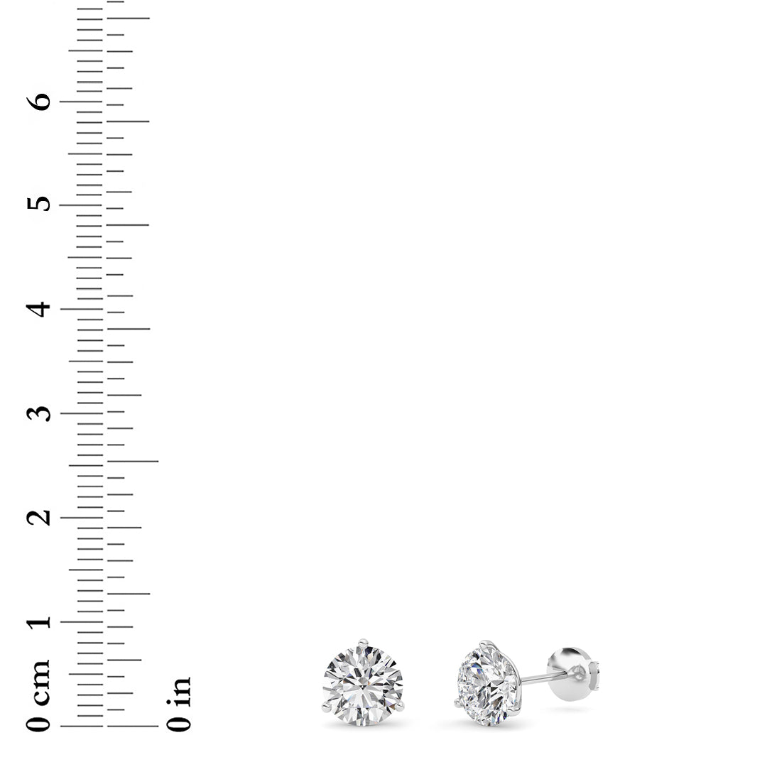 3.5Cttw Round Shaped Lab Grown Diamond (G/VS) Three Prong Martini Stud Earrings in 14K White Gold