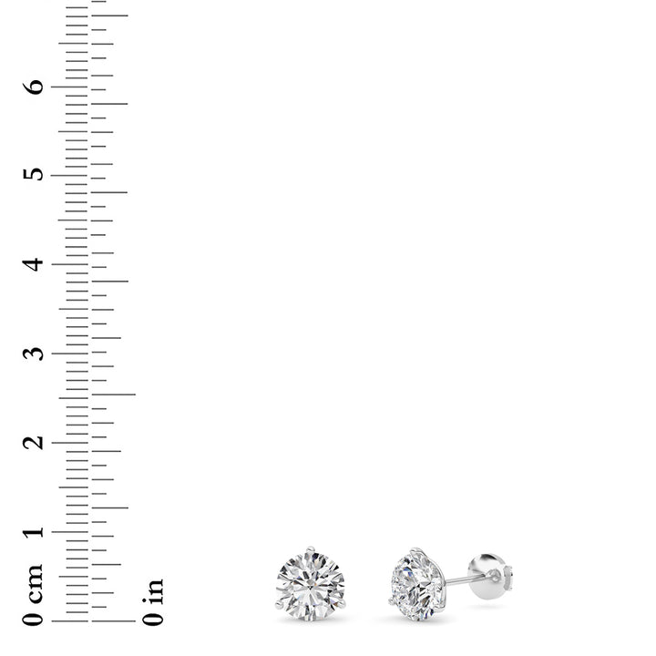 3.5Cttw Round Shaped Lab Grown Diamond (G/VS) Three Prong Martini Stud Earrings in 14K White Gold