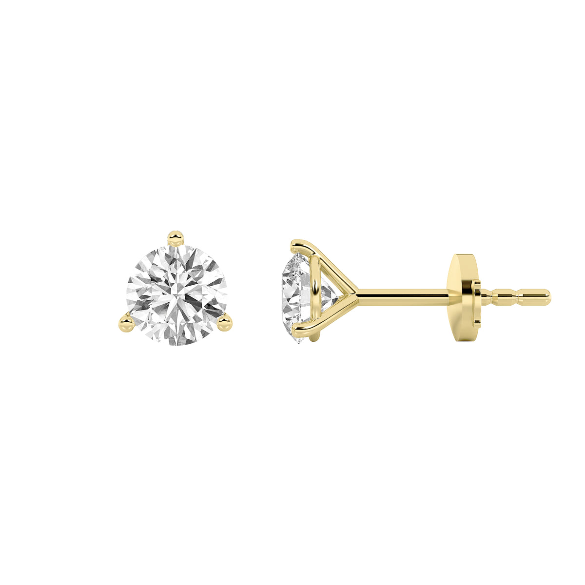 3.5Cttw Round Shaped Lab Grown Diamond (G/VS) Three Prong Martini Stud Earrings in 14K Yellow Gold