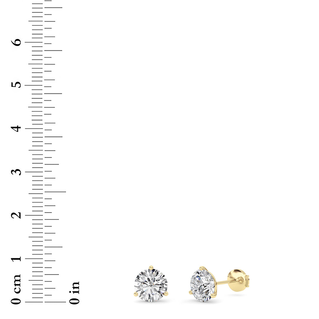 3.5Cttw Round Shaped Lab Grown Diamond (G/VS) Three Prong Martini Stud Earrings in 14K Yellow Gold