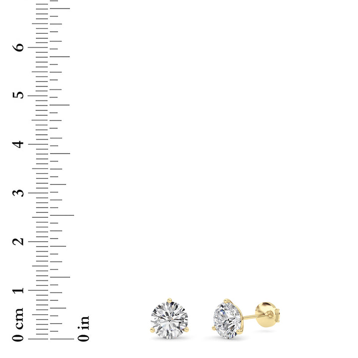 3.5Cttw Round Shaped Lab Grown Diamond (G/VS) Three Prong Martini Stud Earrings in 14K Yellow Gold