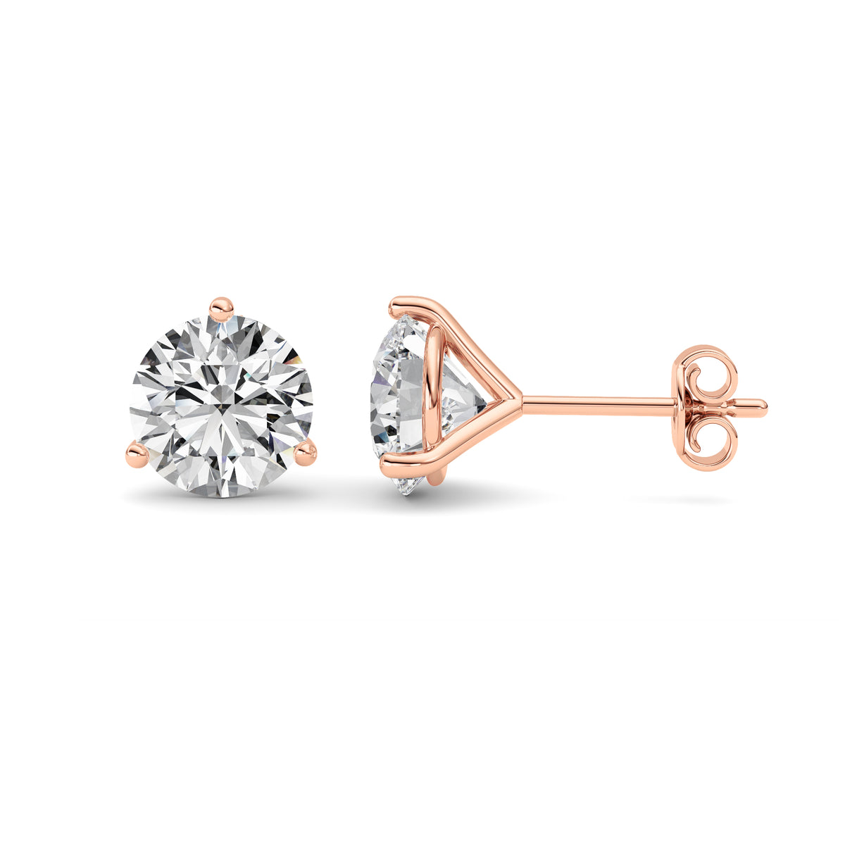3.5Cttw Round Shaped Lab Grown Diamond (G/VS) Three Prong Martini Stud Earrings in 14K White Gold