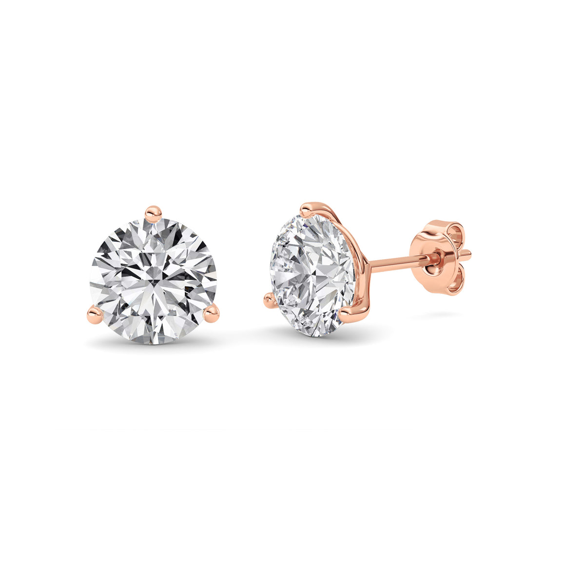 3.5Cttw Round Shaped Lab Grown Diamond (G/VS) Three Prong Martini Stud Earrings in 14K White Gold