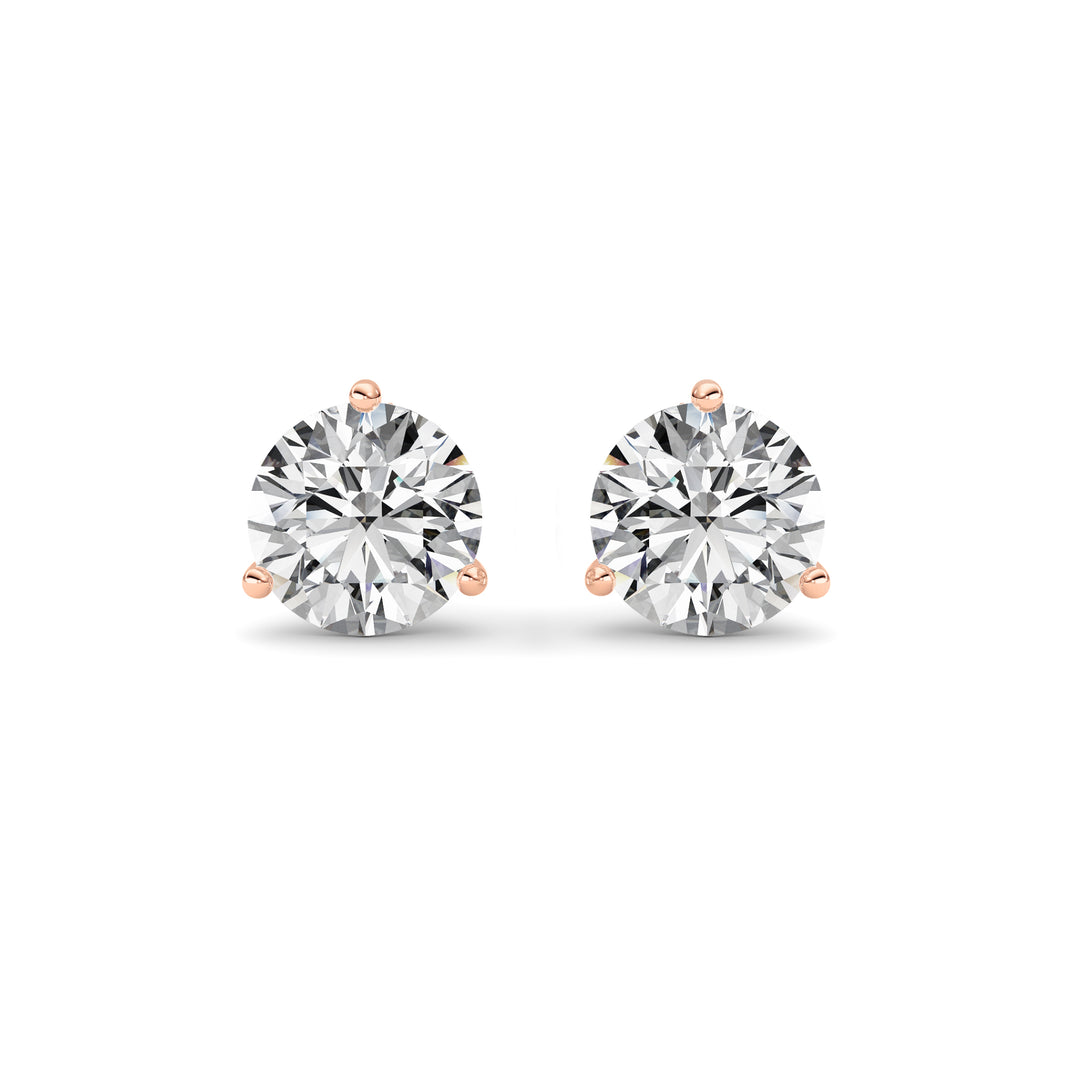 3.5Cttw Round Shaped Lab Grown Diamond (G/VS) Three Prong Martini Stud Earrings in 14K White Gold