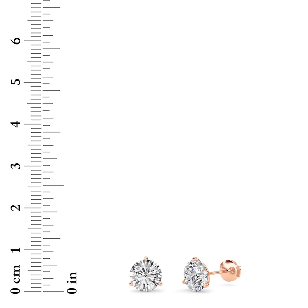 3.5Cttw Round Shaped Lab Grown Diamond (G/VS) Three Prong Martini Stud Earrings in 14K White Gold
