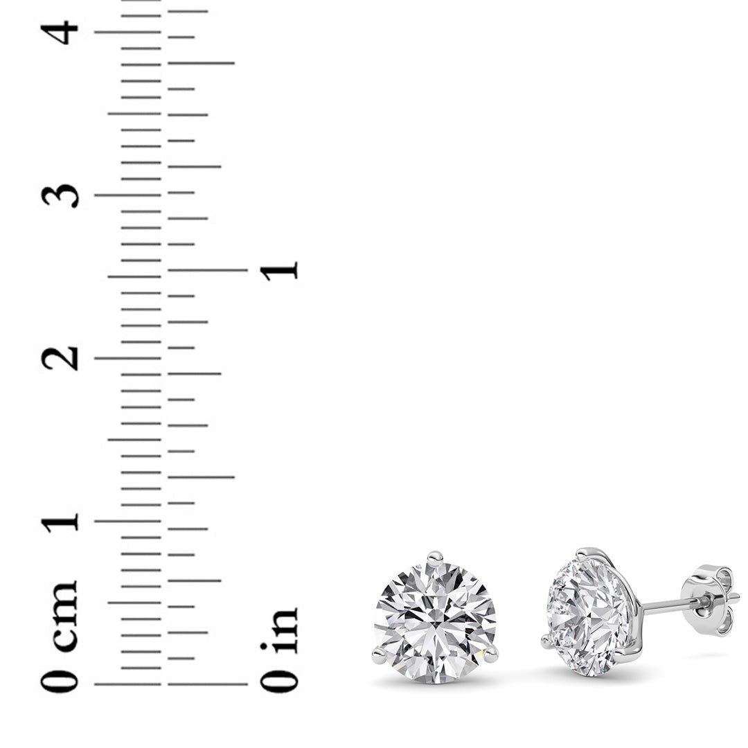 4Cttw Round Shaped Lab Grown Diamond (G/VS) ThreeProng Martini Stud Earrings in 14K White Gold