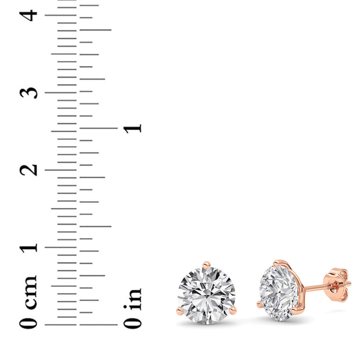 4Cttw Round Shaped Lab Grown Diamond (G/VS) ThreeProng Martini Stud Earrings in 14K Gold