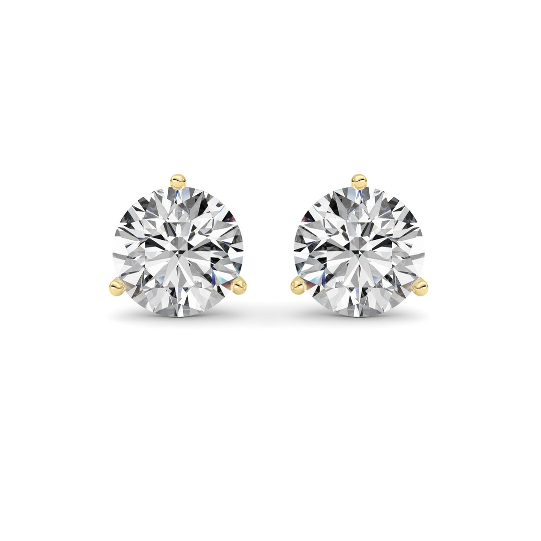 5.5Cttw Round Shaped Lab Grown Diamond (G/VS) Three Prong Martini Stud Earrings in 14K Yellow Gold