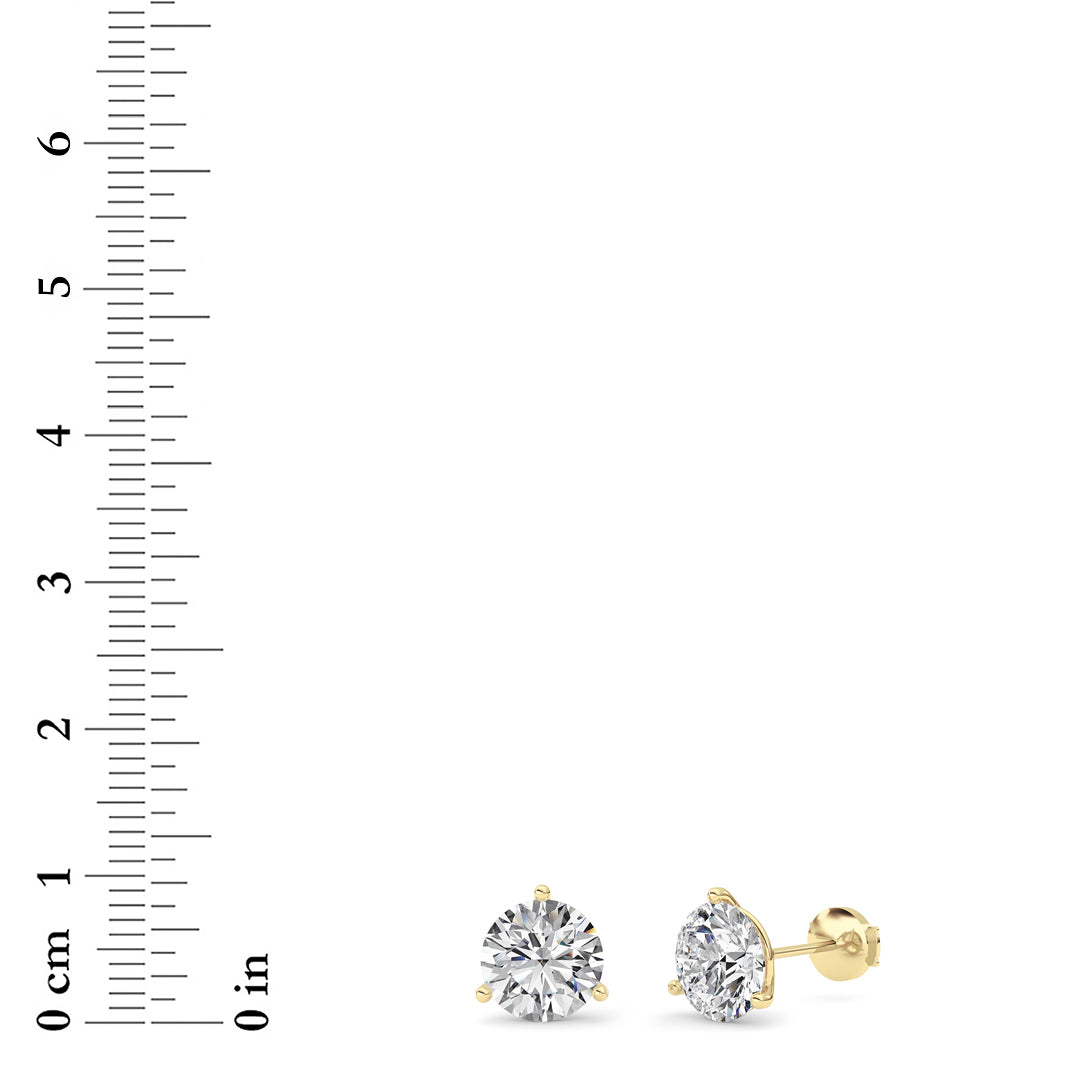 5.5Cttw Round Shaped Lab Grown Diamond (G/VS) Three Prong Martini Stud Earrings in 14K Yellow Gold