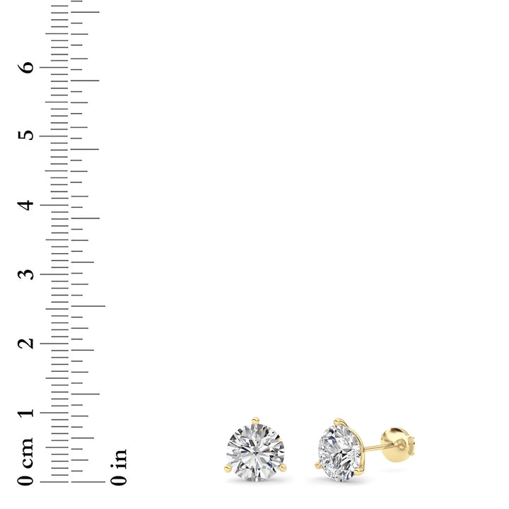 5.5Cttw Round Shaped Lab Grown Diamond (G/VS) Three Prong Martini Stud Earrings in 14K Yellow Gold
