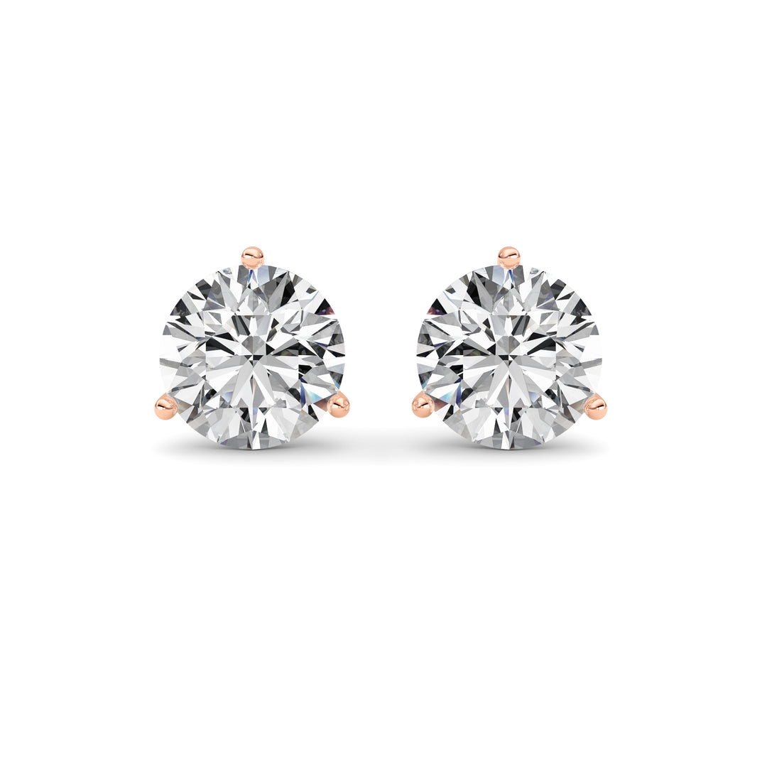 5.5Cttw Round Shaped Lab Grown Diamond (G/VS) Three Prong Martini Stud Earrings in 14K Gold