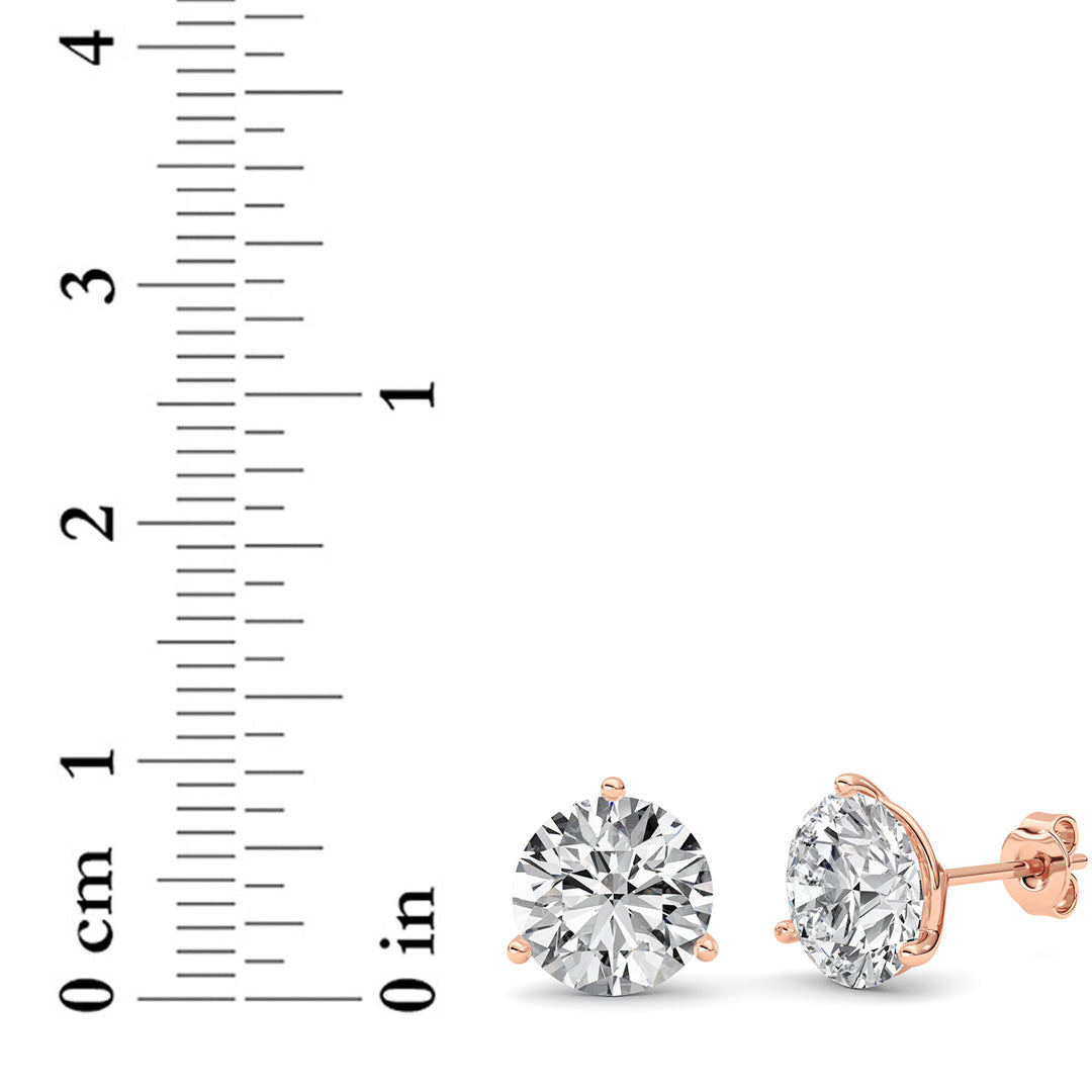 6Cttw Round Shaped Lab Grown Diamond (G/VS) ThreeProng Martini Stud Earrings in 14K Gold