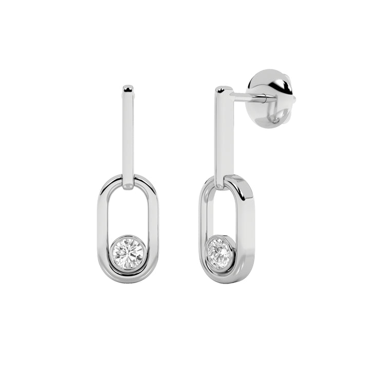 0.5Cttw Round Shaped Lab Grown Diamond (F/VS) Bezel Set Paperclip Dangle Earrings in 14K Gold