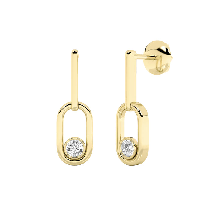 0.5Cttw Round Shaped Lab Grown Diamond (F/VS) Bezel Set Paperclip Dangle Earrings in 14K Gold