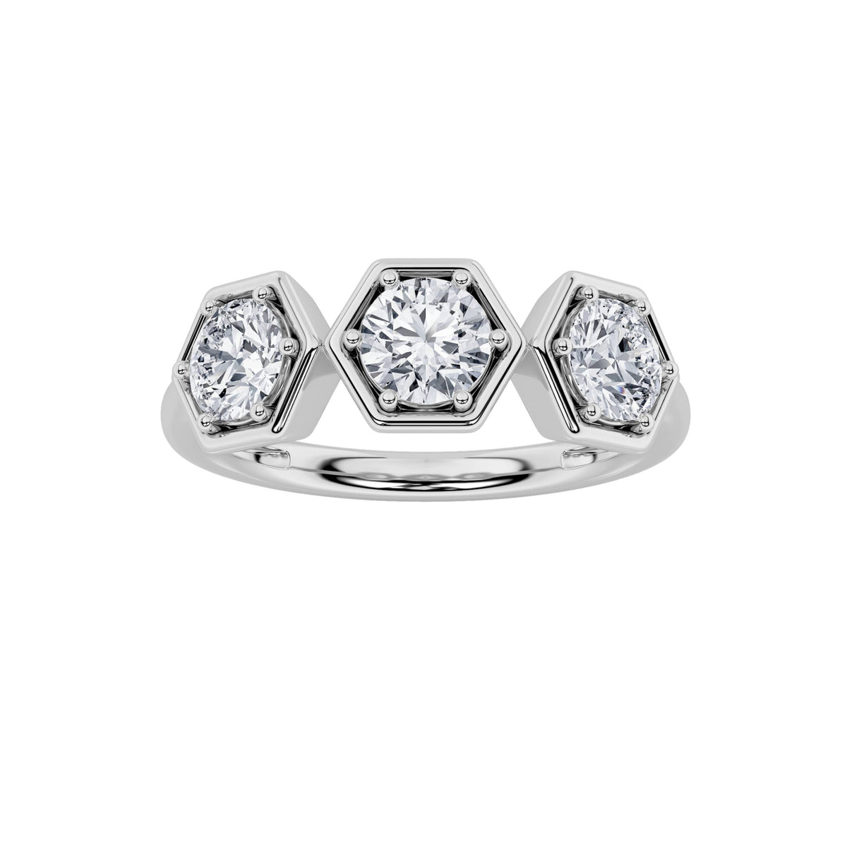 1Cttw Round Shaped Lab Grown Diamond (F/VS) ThreeStone Ring in 14K Gold