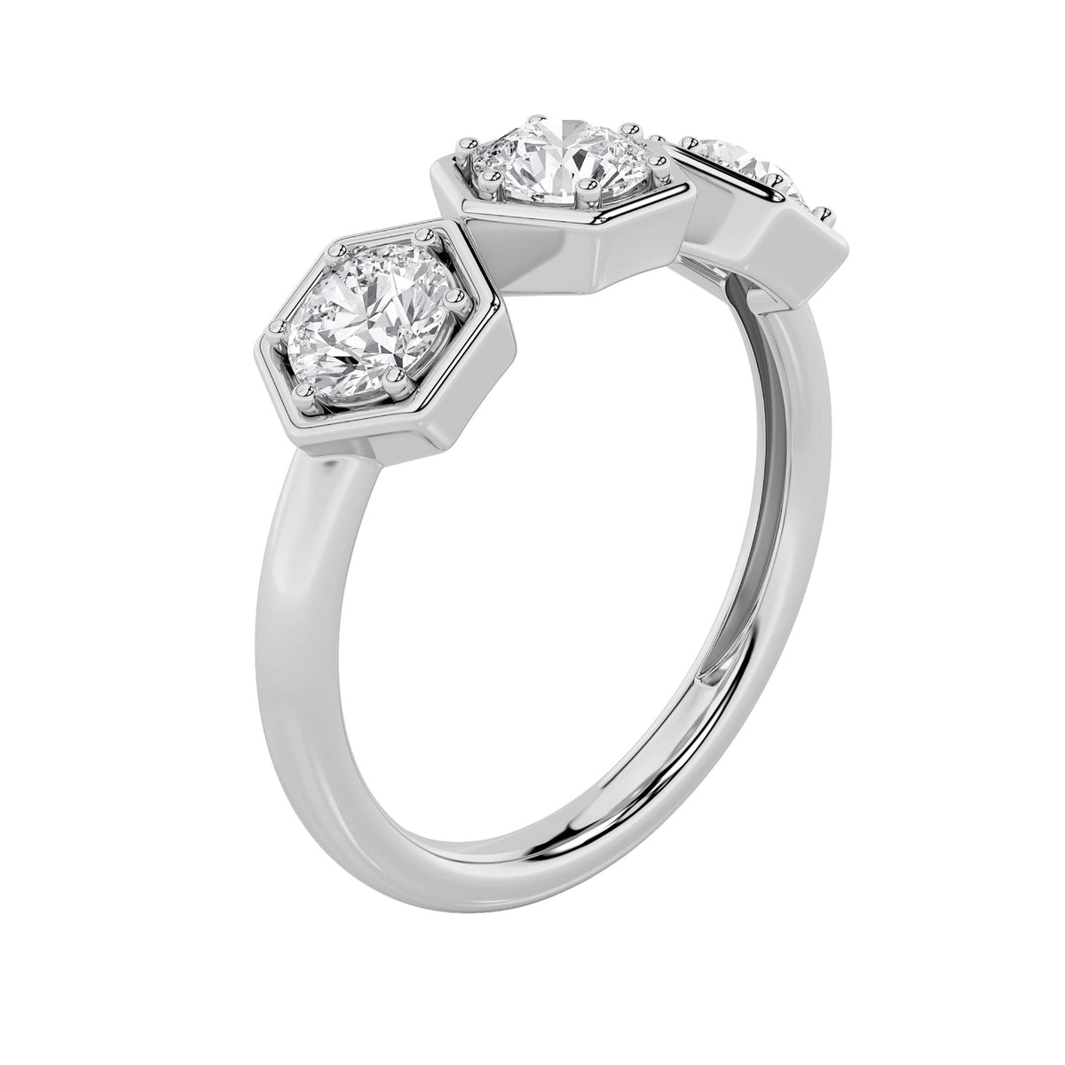 1Cttw Round Shaped Lab Grown Diamond (F/VS) ThreeStone Ring in 14K Gold
