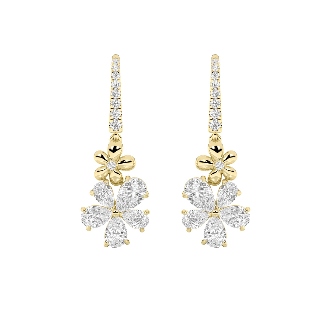 3.25Cttw Pear Shaped Lab Grown Diamond (F/VS) Fancy Flower Earrings in 14K Gold
