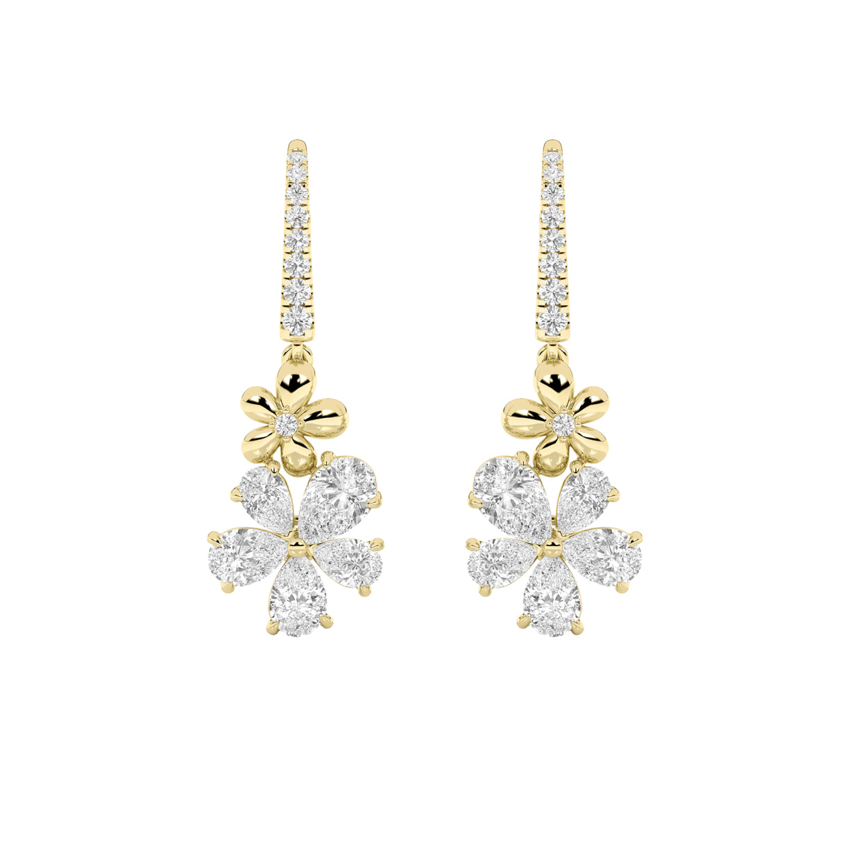 3.25Cttw Pear Shaped Lab Grown Diamond (F/VS) Fancy Flower Earrings in 14K Gold