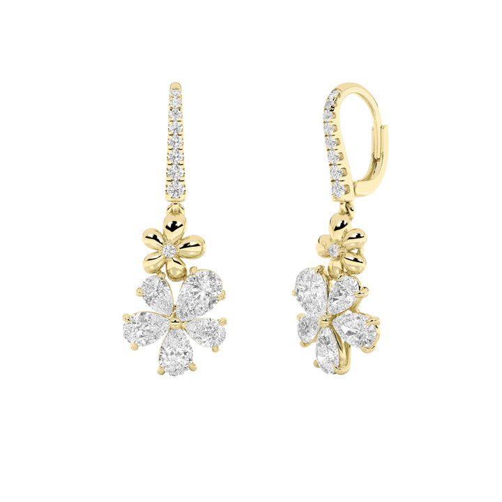 3.25Cttw Pear Shaped Lab Grown Diamond (F/VS) Fancy Flower Earrings in 14K Gold
