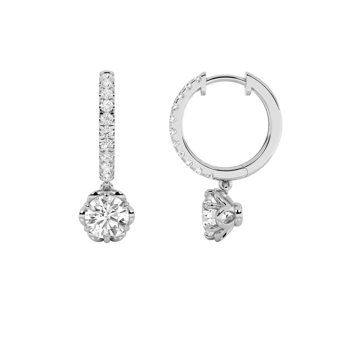 2.5Cttw Round Shaped Lab Grown Diamond (F/VS) Dangle Hoop Earrings in 14K Gold
