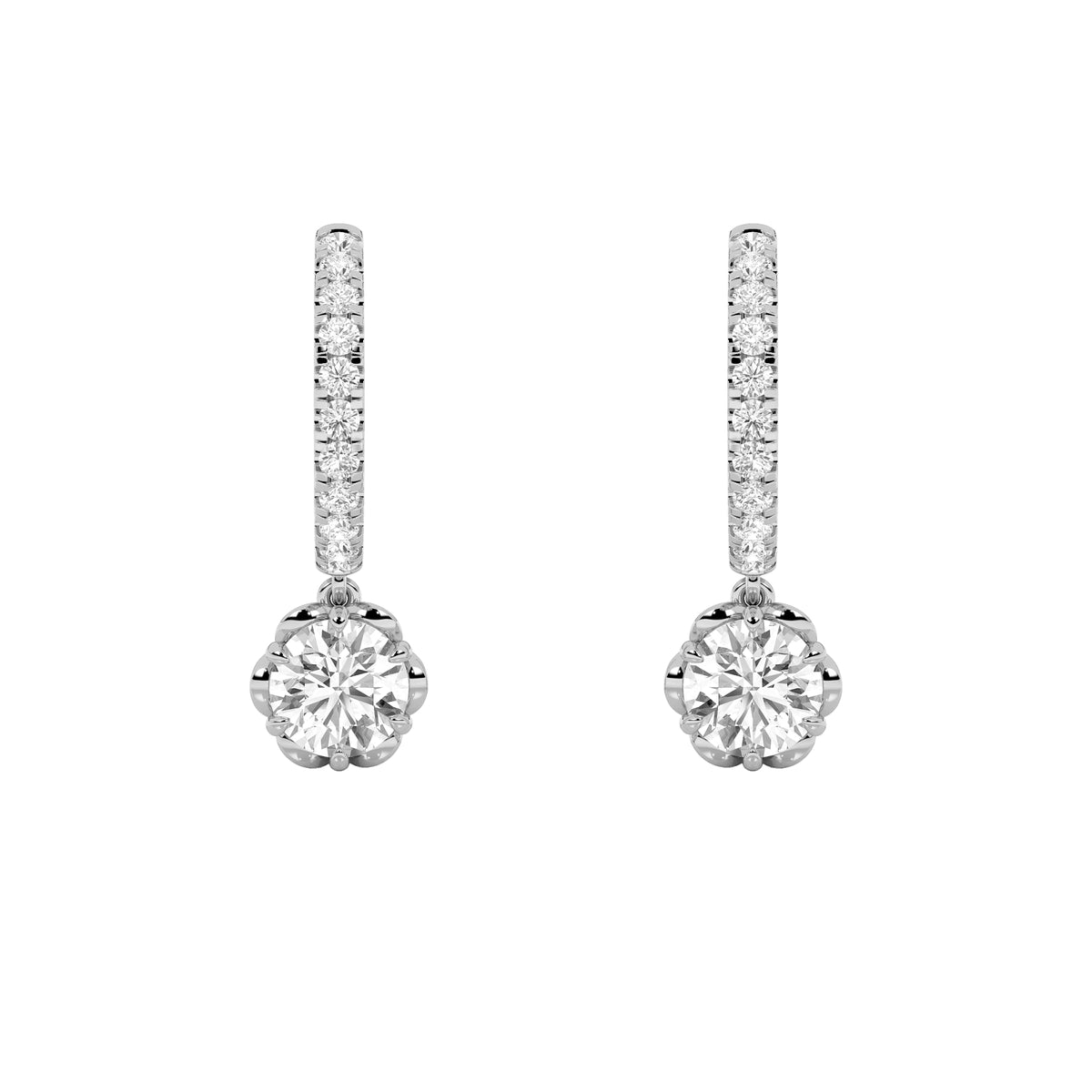 2.5Cttw Round Shaped Lab Grown Diamond (F/VS) Dangle Hoop Earrings in 14K Gold