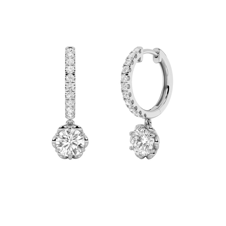 2.5Cttw Round Shaped Lab Grown Diamond (F/VS) Dangle Hoop Earrings in 14K Gold