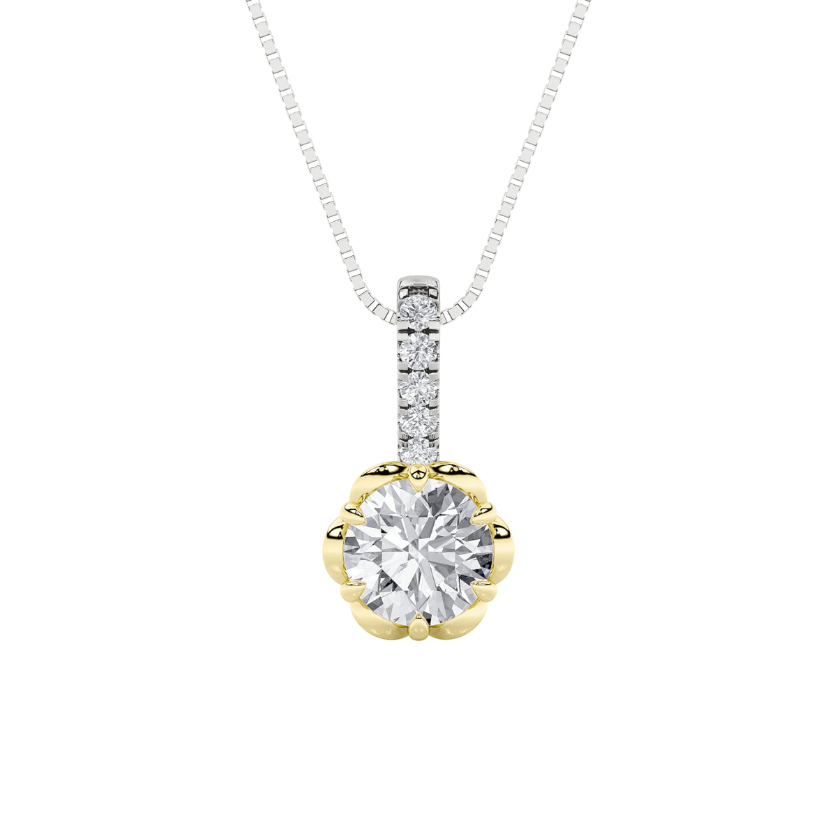 1.5Cttw Round Shaped Lab Grown Diamond (F/VS) TwoTone  Pendant in 14K Gold