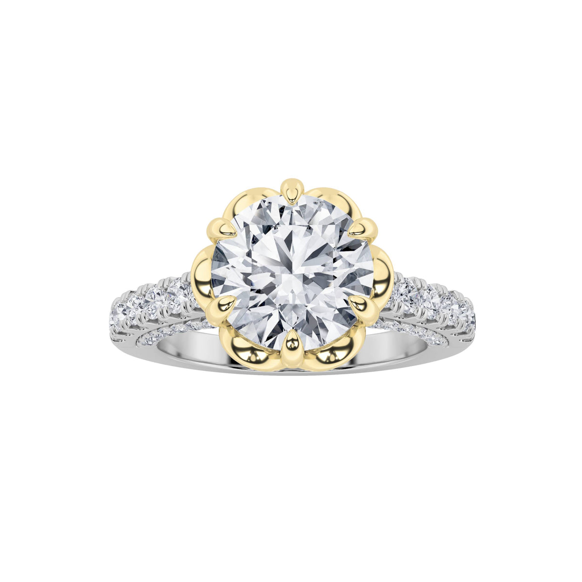 2.5Cttw Round Shaped Lab Grown Diamond (F/VS) TwoTone Solitaire Engagement Ring in 14K Gold