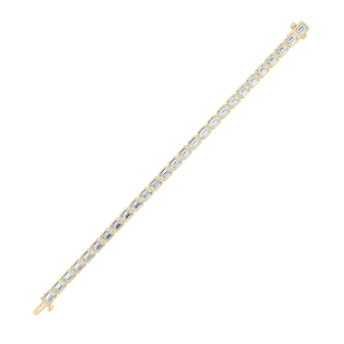 15Cttw Emerald Shaped Lab Grown Diamond (F/VS) East West Bezel Set Bracelet in 14K Gold