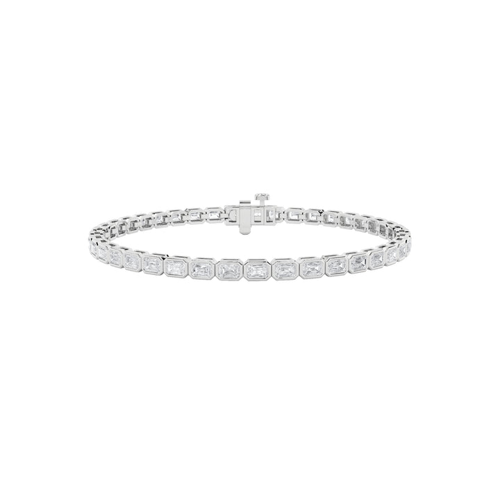 8Cttw Emerald Shaped Lab Grown Diamond (F/VS) East West Bezel Set Bracelet in 14K Gold