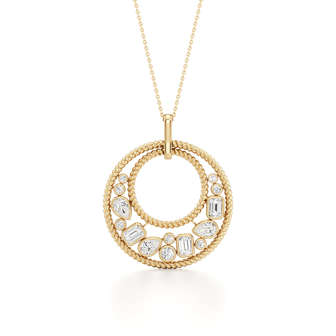 2Cttw Emerald Shaped Lab Grown Diamond (F/VS) Bezel set Bubble Pendant in 14K Gold
