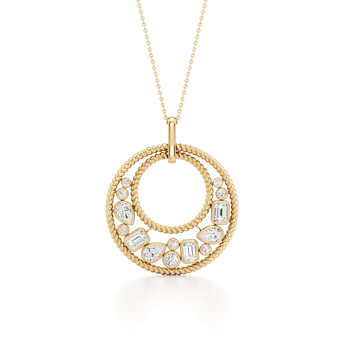 2Cttw Emerald Shaped Lab Grown Diamond (F/VS) Bezel set Bubble Pendant in 14K Gold
