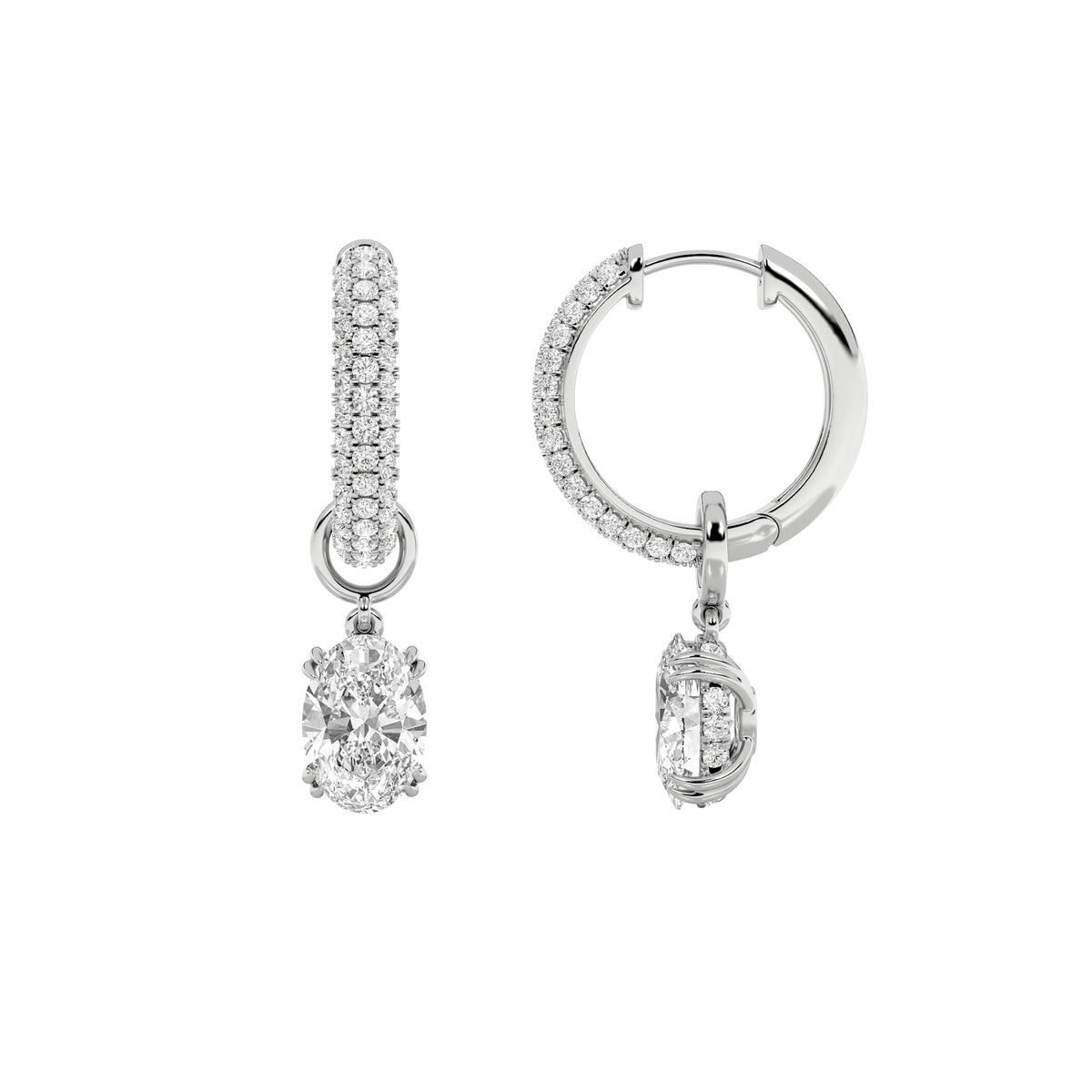 4Cttw Oval Shaped Lab Grown Diamond (F/VS) DangleEarrings in 14K Gold