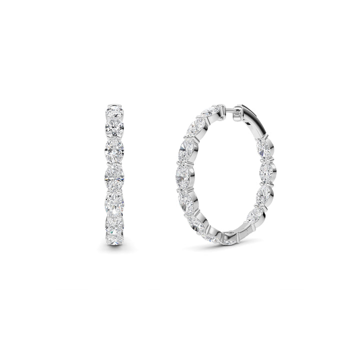 10Cttw Oval Shaped Lab Grown Diamond (F/VS) Inside Out Hoop Earrings in 14K White Gold