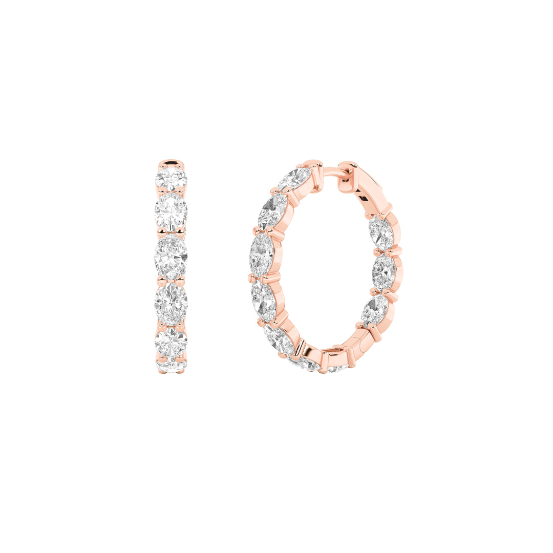 4Cttw Oval Shaped Lab Grown Diamond Inside Out Hoop Earrings in 14K Gold (G/VS)