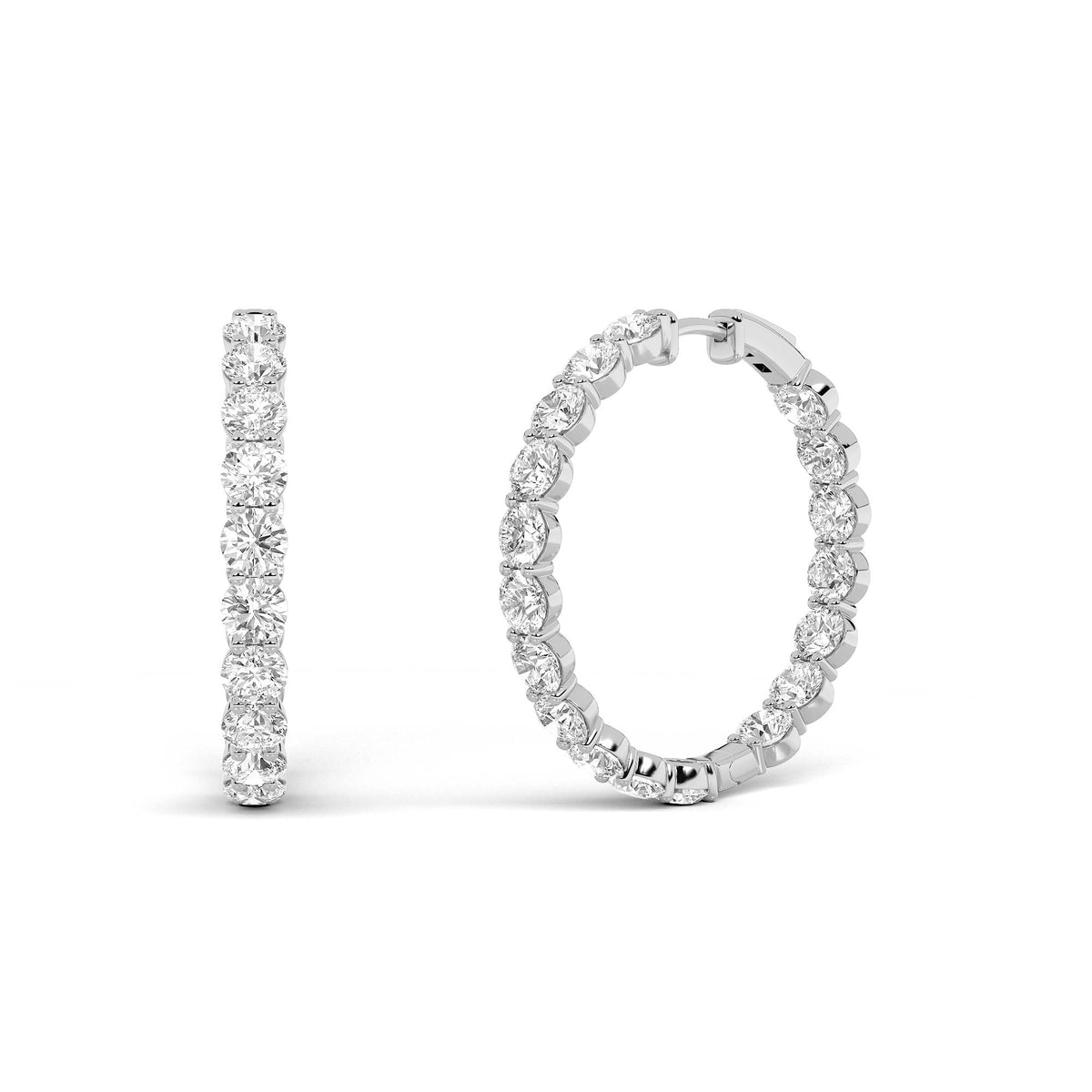 10Cttw Round Shaped Lab Grown Diamond Inside Out Hoop Earrings in 14K Gold (F/VS)