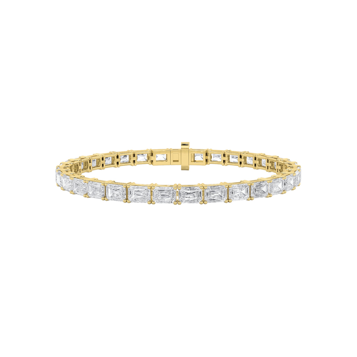 10Cttw Emerald Shaped Lab Grown Diamond (F/VS) East West Line Bracelet in 14K Gold