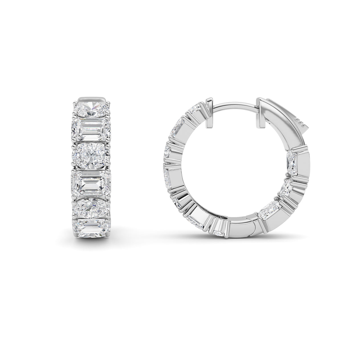 5Cttw Emerald Shaped Lab Grown Diamond (F/VS )Inside Out Hoop Earrings in 14K Gold