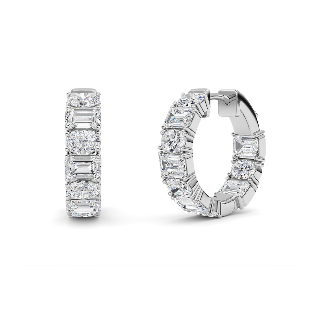 5Cttw Emerald Shaped Lab Grown Diamond (F/VS )Inside Out Hoop Earrings in 14K Gold