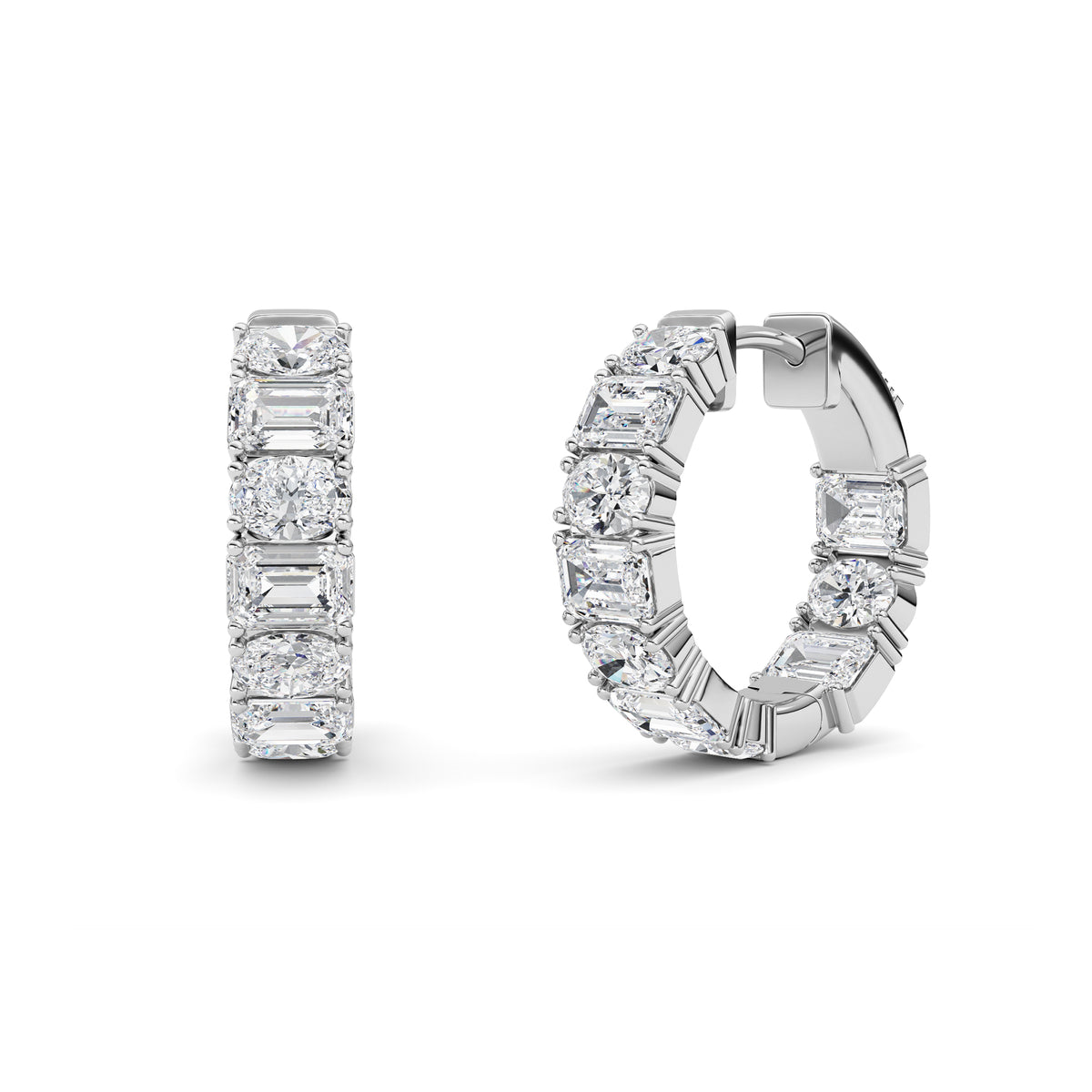 5Cttw Emerald Shaped Lab Grown Diamond (F/VS )Inside Out Hoop Earrings in 14K Gold
